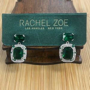Brand New Rachel Zoe Green Baguette Faux Green Emerald Gemstone Drop Earrings